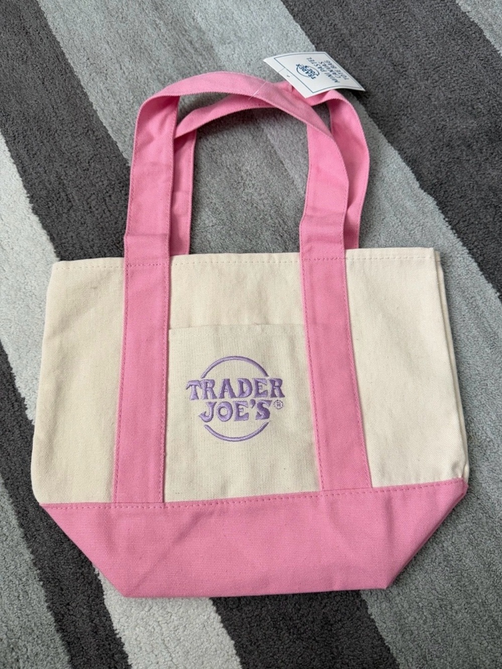 Trader Joe's Pink & Cream mini Canvas Tote Bag